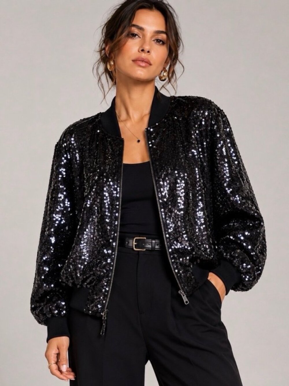 Vintage 80's Neiman Marcus All Over Sequin Silk Bomber Jacket Black SZ 2XL